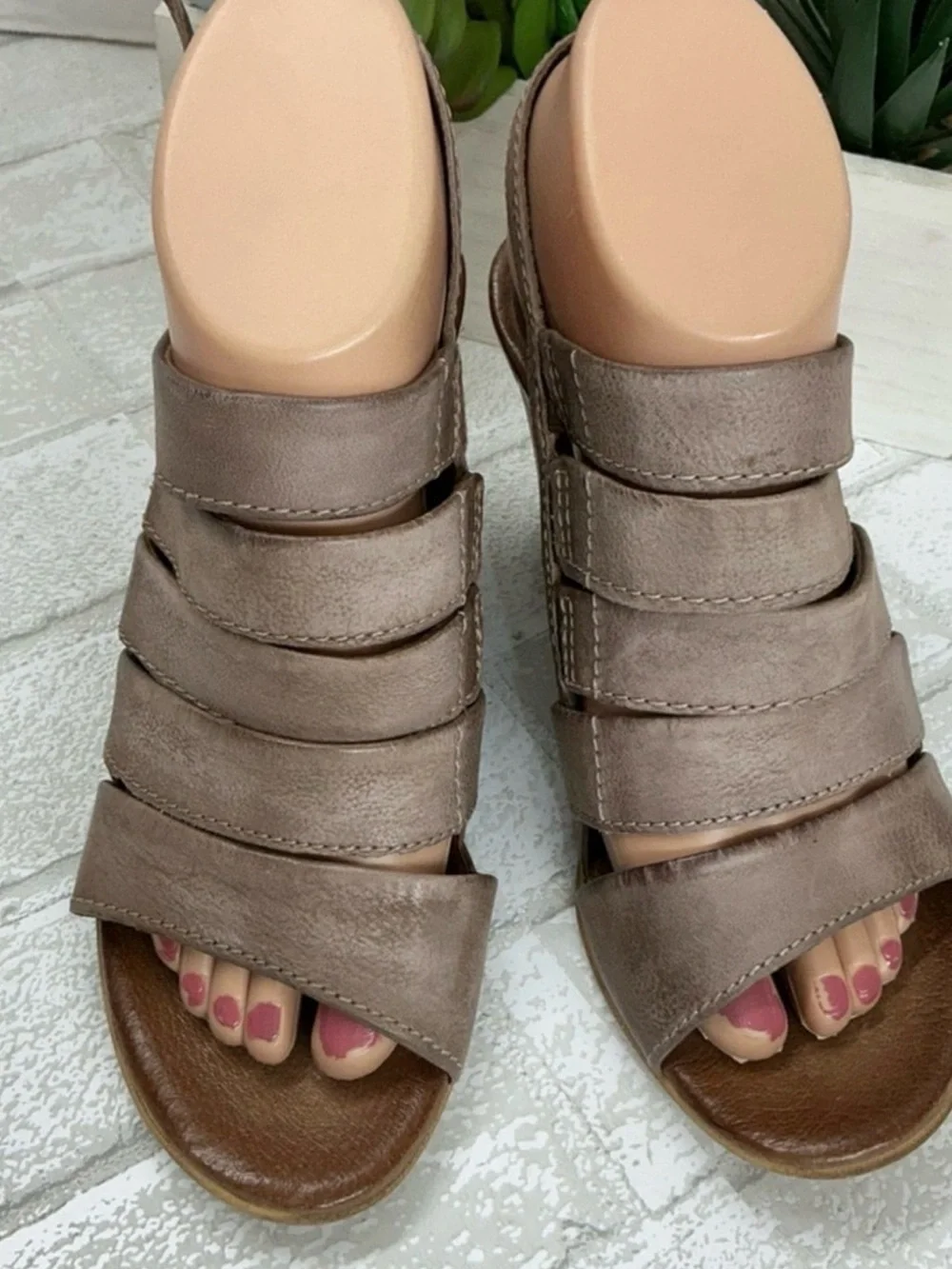 Miz Mooz Taupe Strappy Wedge Sandals